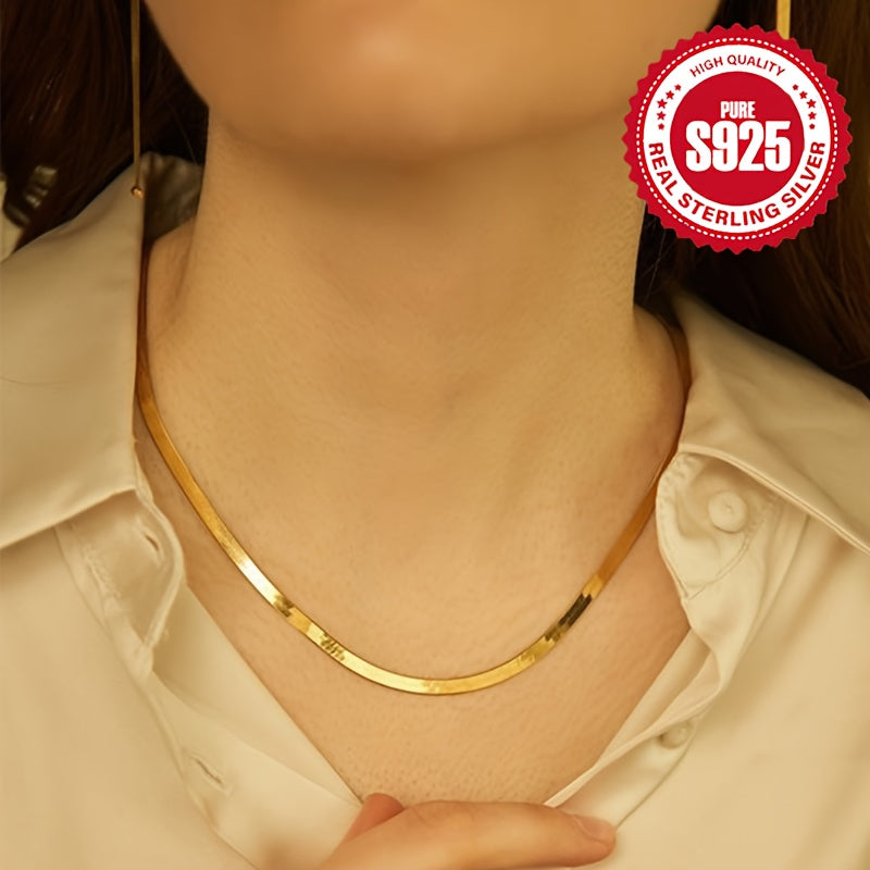 Elegant and luxurious, this fashionable jewelry accessory for women features a S925 sterling silver flat snake bone necklace with 18k gold plating. Hypoallergenic and weighing 4.5g/0.16oz, it is both stylish and comfortable to wear.