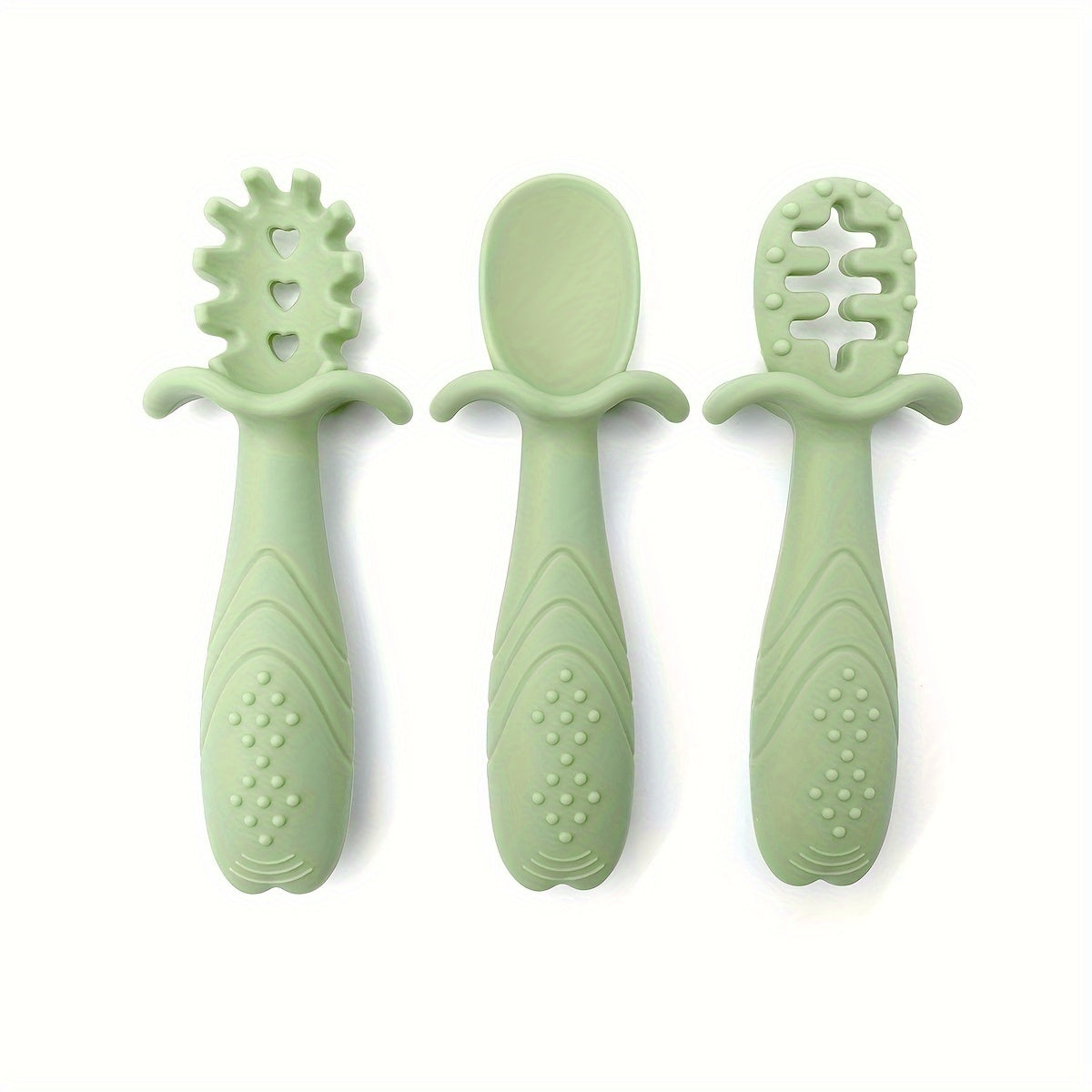 Set of 3 Soft Feeding Tableware for Training, Including Food Grade Silicone Rice Paste Spoon and Fork, Silicone Spoon - Perfect for Toddlers