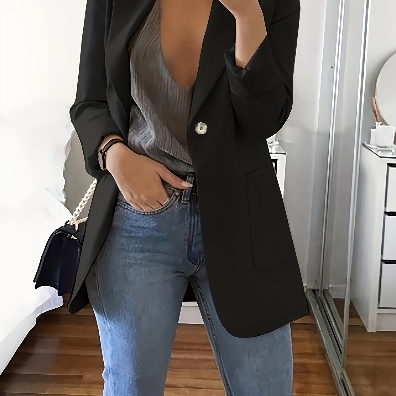 Plus size lapel neck blazer for spring and fall.