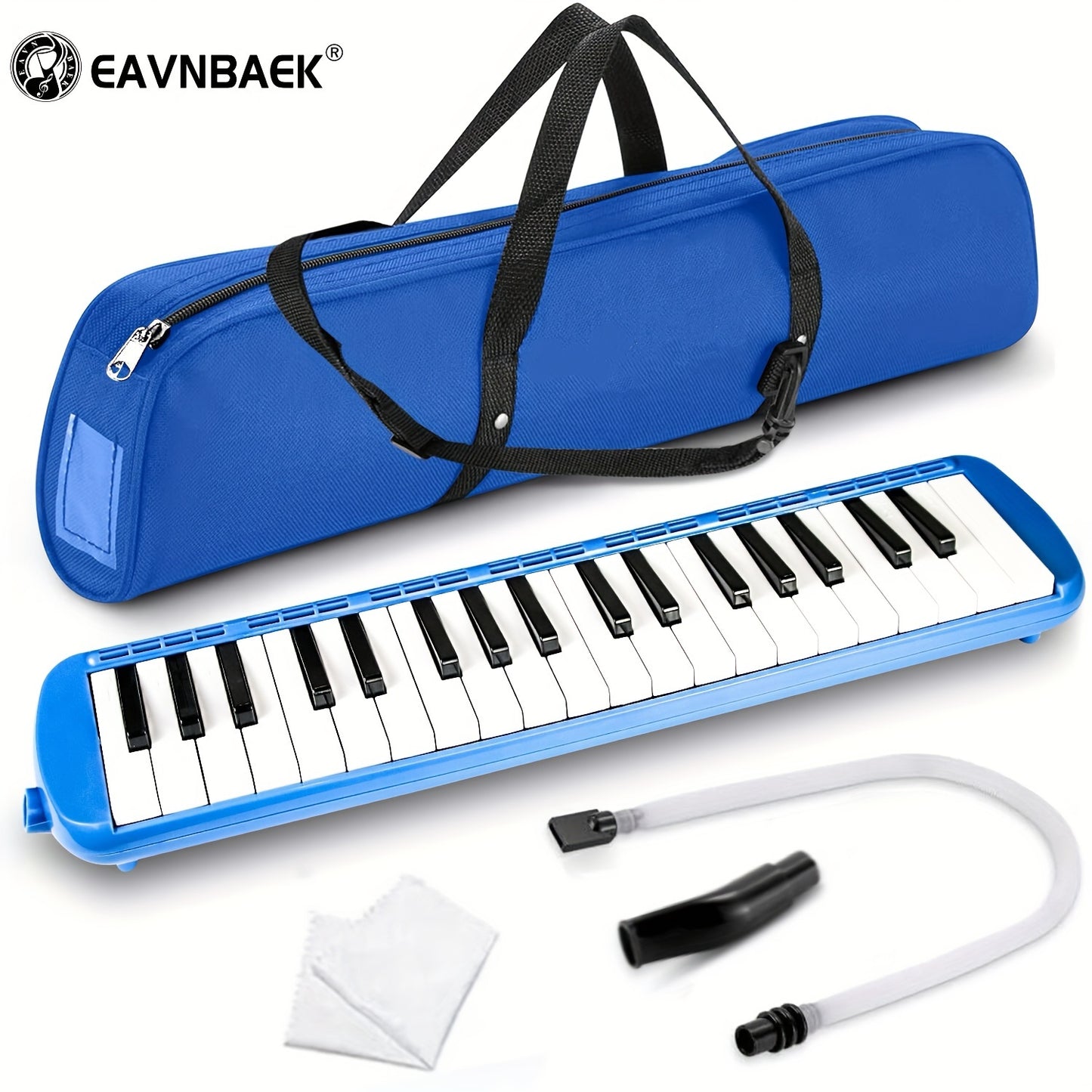 Eavanbaek 37-Key Soprano Melodica - Portable Air Piano Keyboard with Soft Long Tube, Short Mouthpiece & Carrying Bag - Offered in Black/Blue/Pink