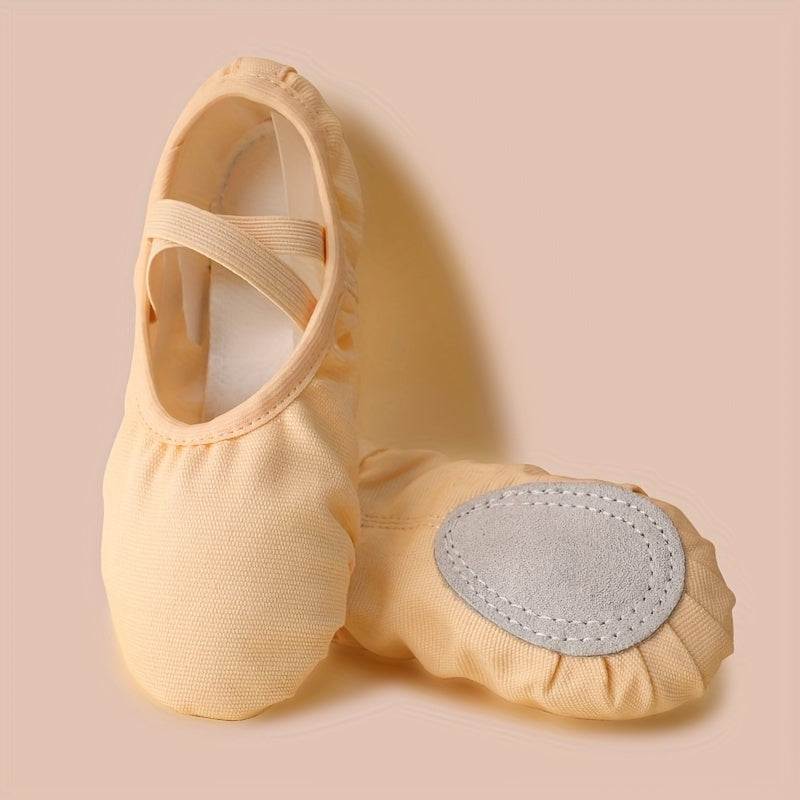 Girls' ballet dance shoes suitable for all seasons with breathable material, non-slip sole, and elastic closure. Perfect for yoga, gymnastics, and various sports activities.