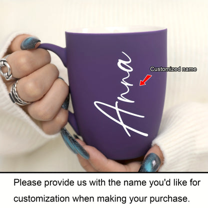 Custom 11oz ceramic coffee mug with personalized name design, ideal for birthday and Valentine's Day gifts for family and friends. Hand wash only.