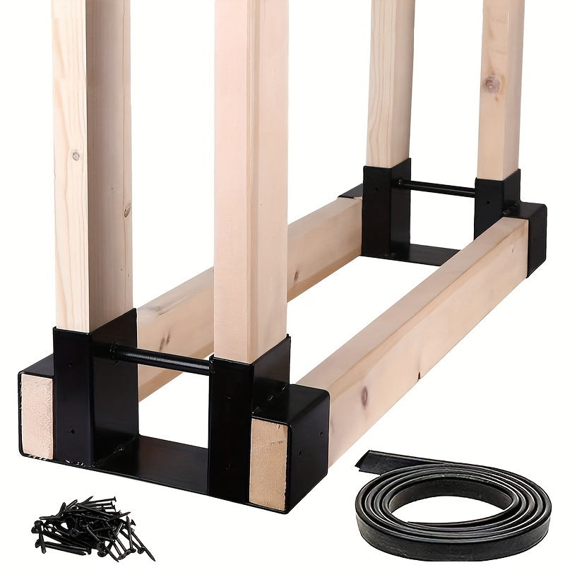 Firewood Rack Kit for Indoor and Outdoor Use - Sturdy and Adjustable, Made of Rustproof Iron, Great for Fireplaces, Decks, and Patios