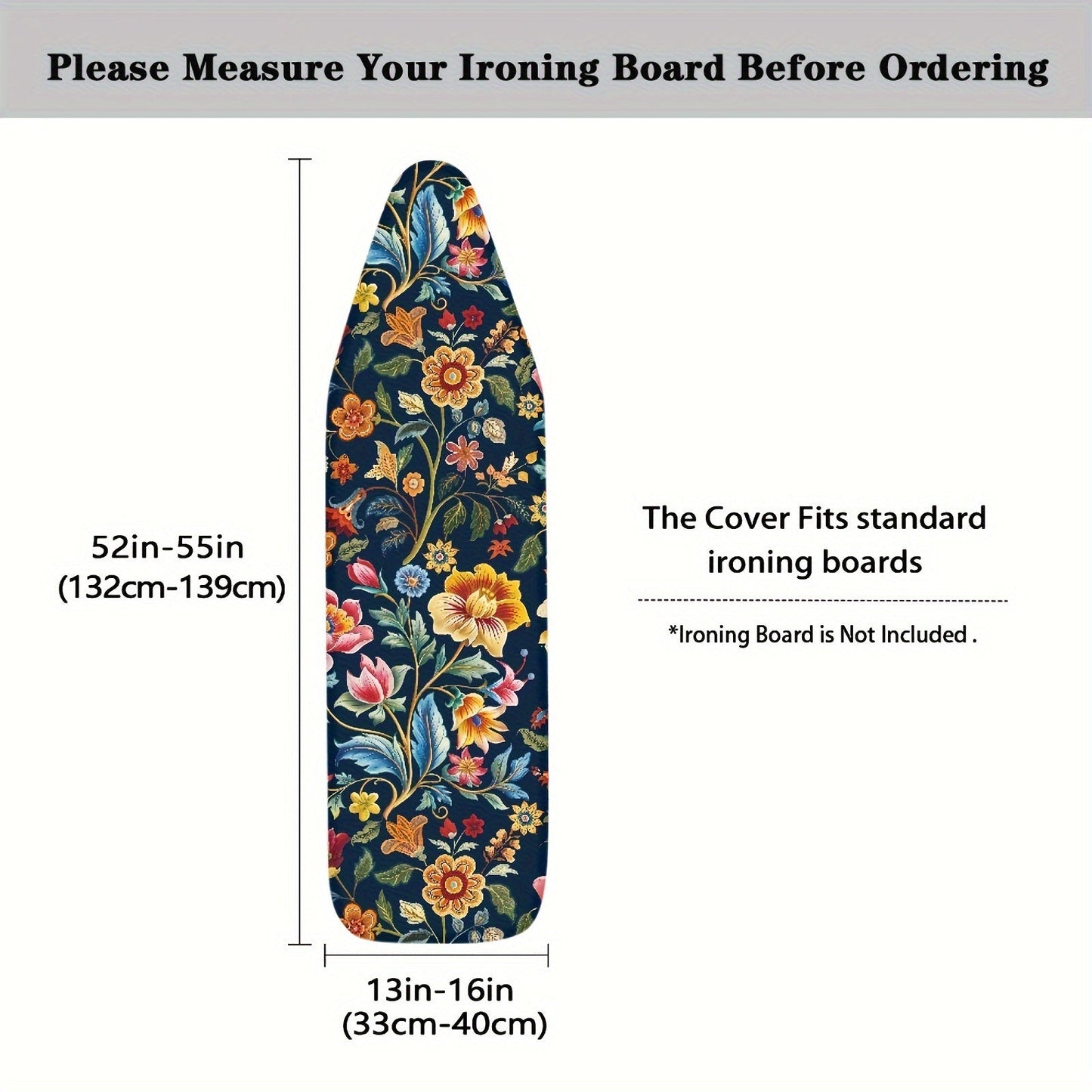 Retro Floral Ironing Board Cover with Stretchable Edge, Single Piece - Dust-Resistant Replacement Item for Household Ironing