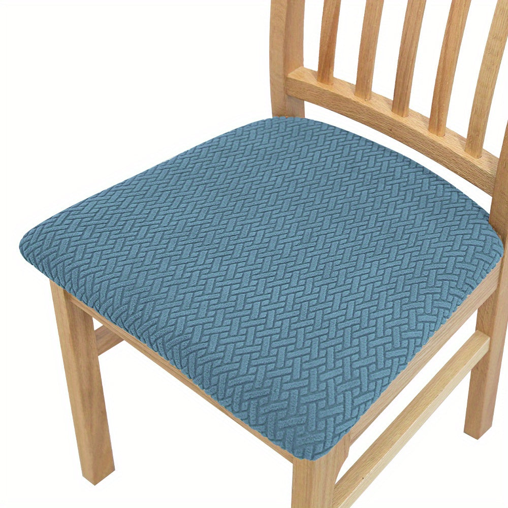 Knitted twill chair seat covers for dining chairs, perfect for weddings or home decor.