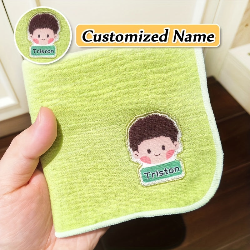 Soft and absorbent gauze handkerchiefs designed for youngsters, featuring breathable, natural material and adorable cartoon designs. Personalized name option also available. Includes 3 pieces.