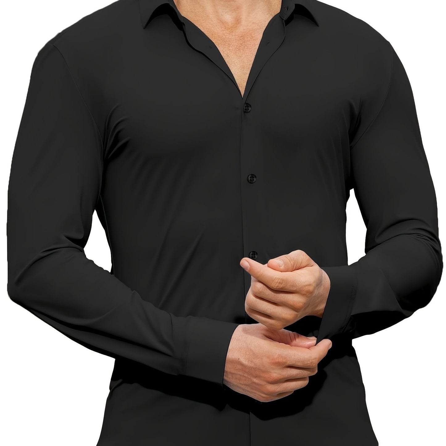 Men's Solid Color Long Sleeve Lapel Shirt, Perfect Casual Gift