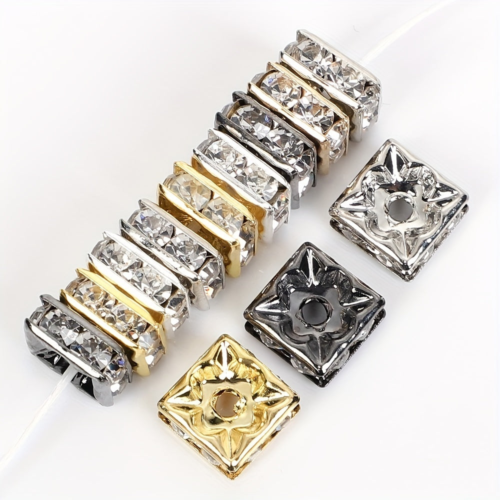 DIY Jewelry Accessories: Handcrafted Square Drill Ring paired with a Golden Silvery Bracelet featuring a Diamond Spacer Wheel Ring inlaid with 6/8mm diamonds