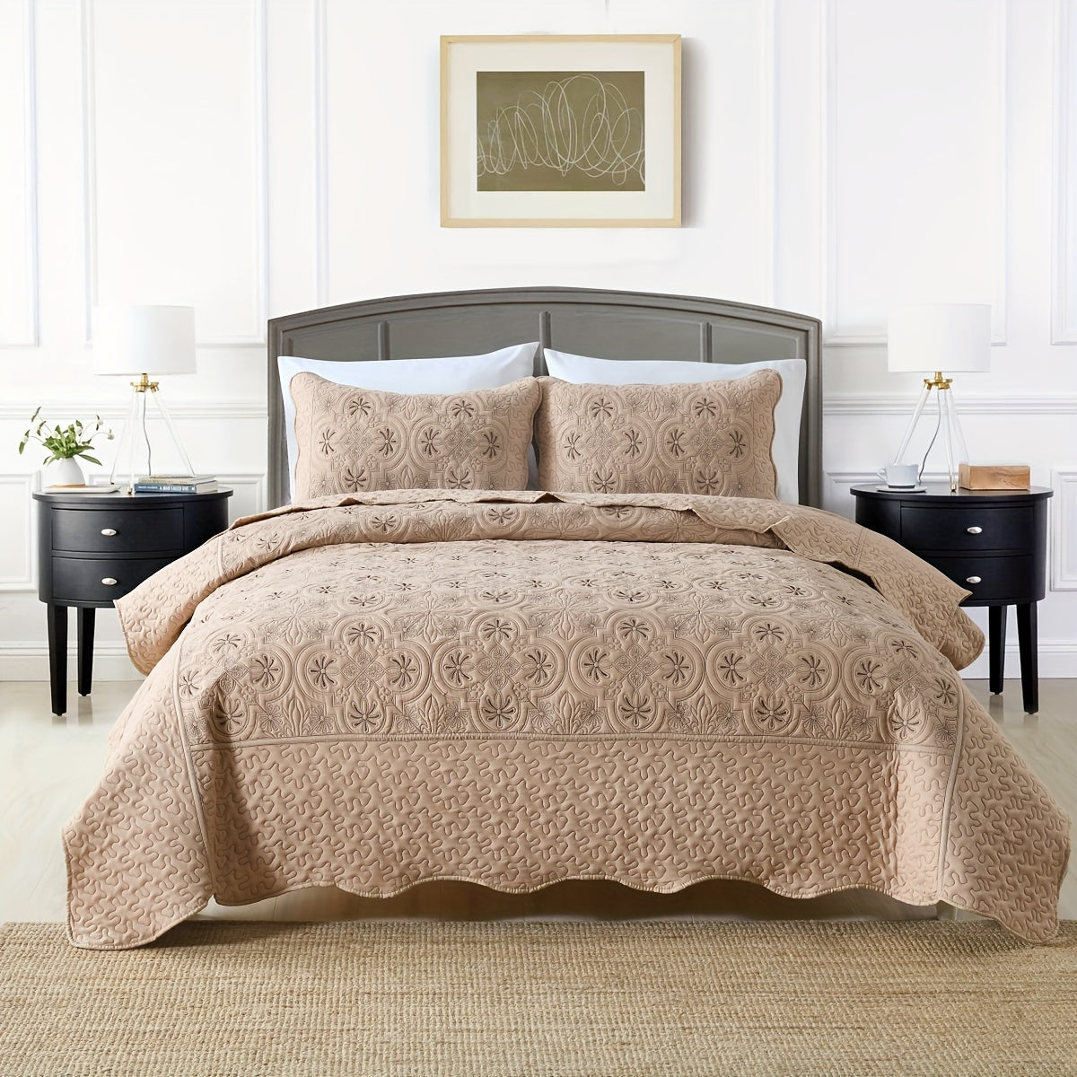 Soft and breathable 3-piece flower pattern bedspread set for bedroom or dorm room decor, including 1 bedspread and 2 pillowcases (filler not included).