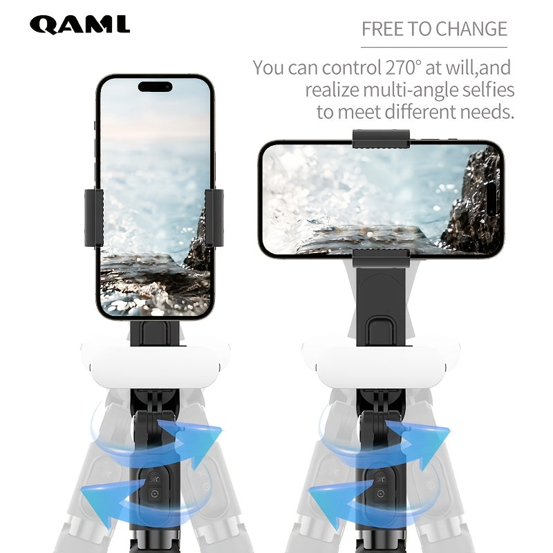 QAML A6 2025 Handheld Gimbal Stabilizer with Selfie Stick Tripod Stand, Wireless Remote, USB Charging, ABS Material, Compatible with iPhone & Android Devices.