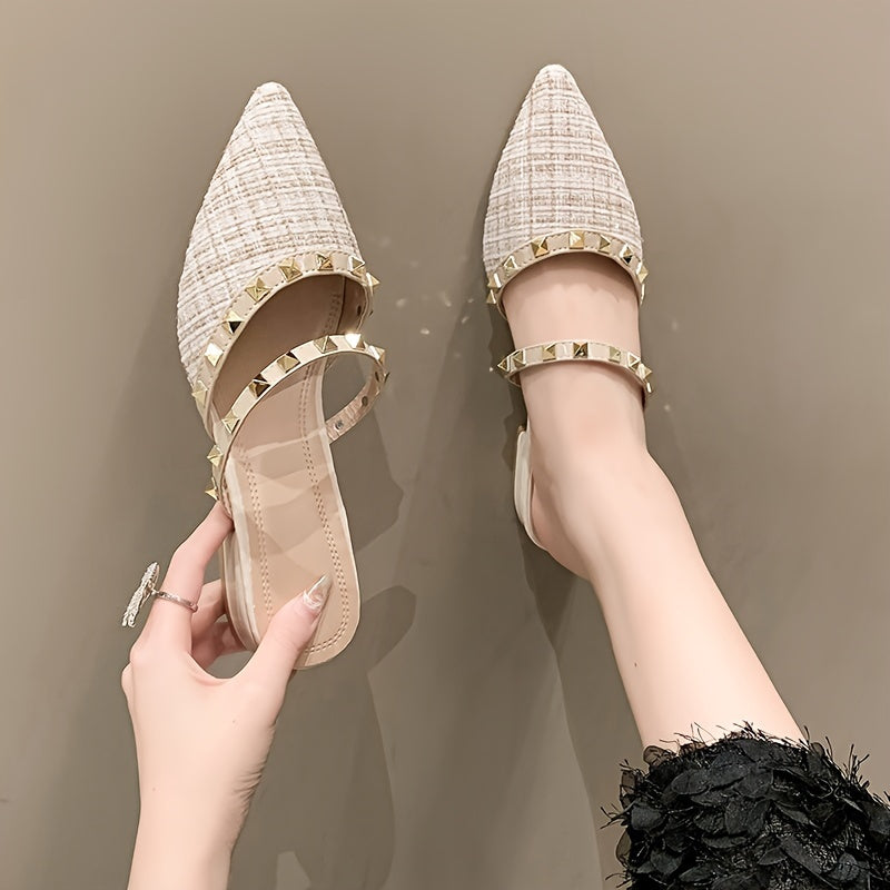 2023 Summer new French elegant sandals with pointed toes, thick heels, and half slippers for women.