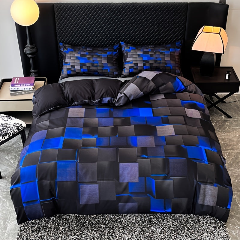 Technological Sense Geometry Duvet Cover Set - 2 or 3 Pieces Available. Features Cool 3D Digital Printing, Ideal for Bedroom or Guest Room. Set includes 1 Duvet Cover and 1 or 2 Pillowcases. Core not included.