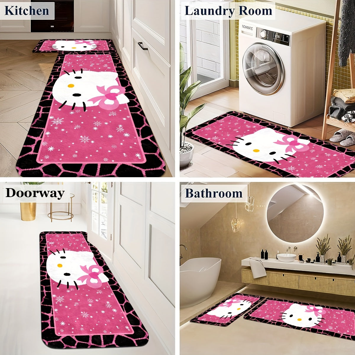 Get Hello Kitty Themed Indoor Door Mats for Winter and Christmas Decorations. These mats have non-slip, thickened designs that are perfect for use in kitchens, bathrooms, and laundry rooms.