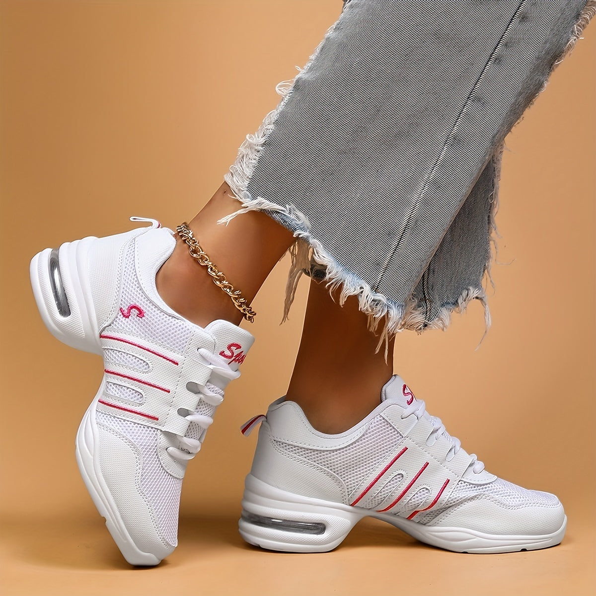 Breathable dance sneakers with air cushioned comfort for women.