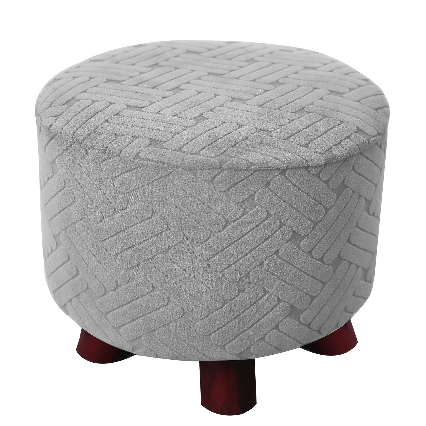 Round Jacquard footrest cover with high elasticity, suitable for foyer, living room, and bedroom. Anti-stain, anti-dust, and resistant to cat scratch and dog claw. Made of 200g plaid fabric, suitable for all seasons.