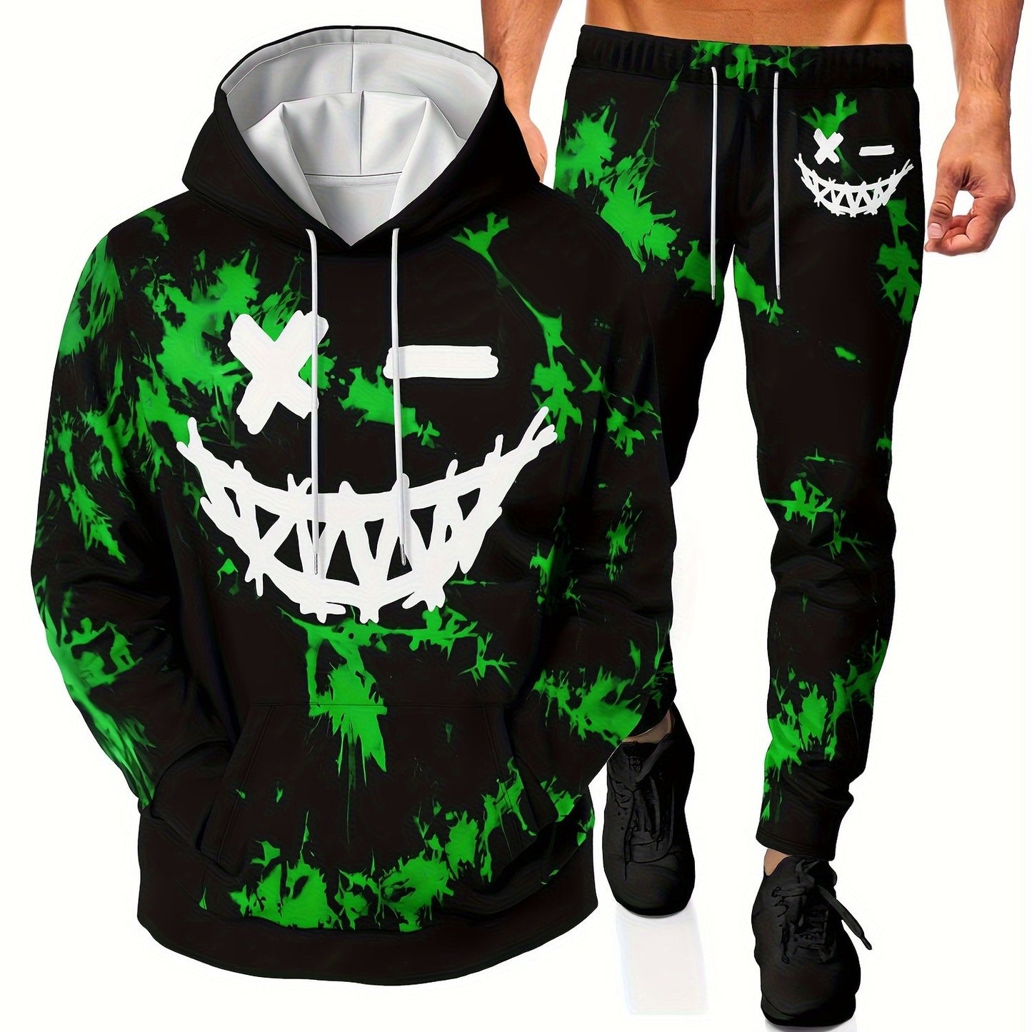 Men's 3D Print Casual Sports Hoodie Suit with Long Sleeve Top and Long Pants