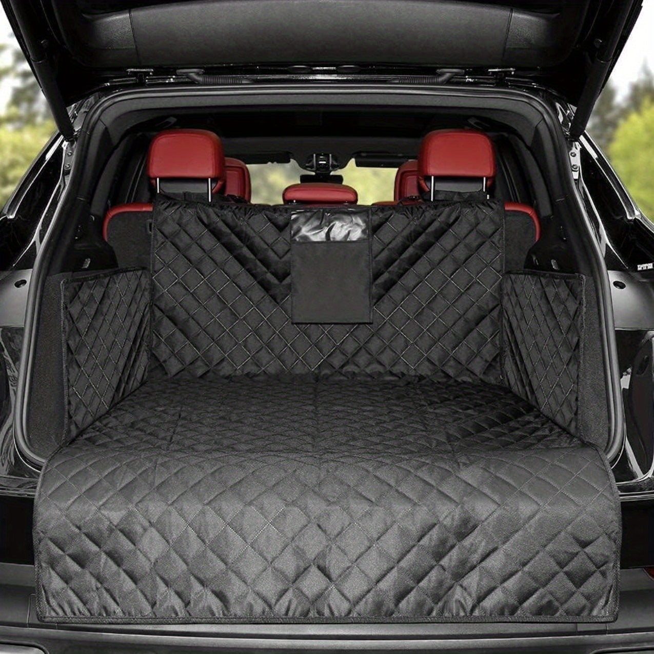 Waterproof dog cargo liner for trunk, water-resistant seat mat, non-slip cargo protector.