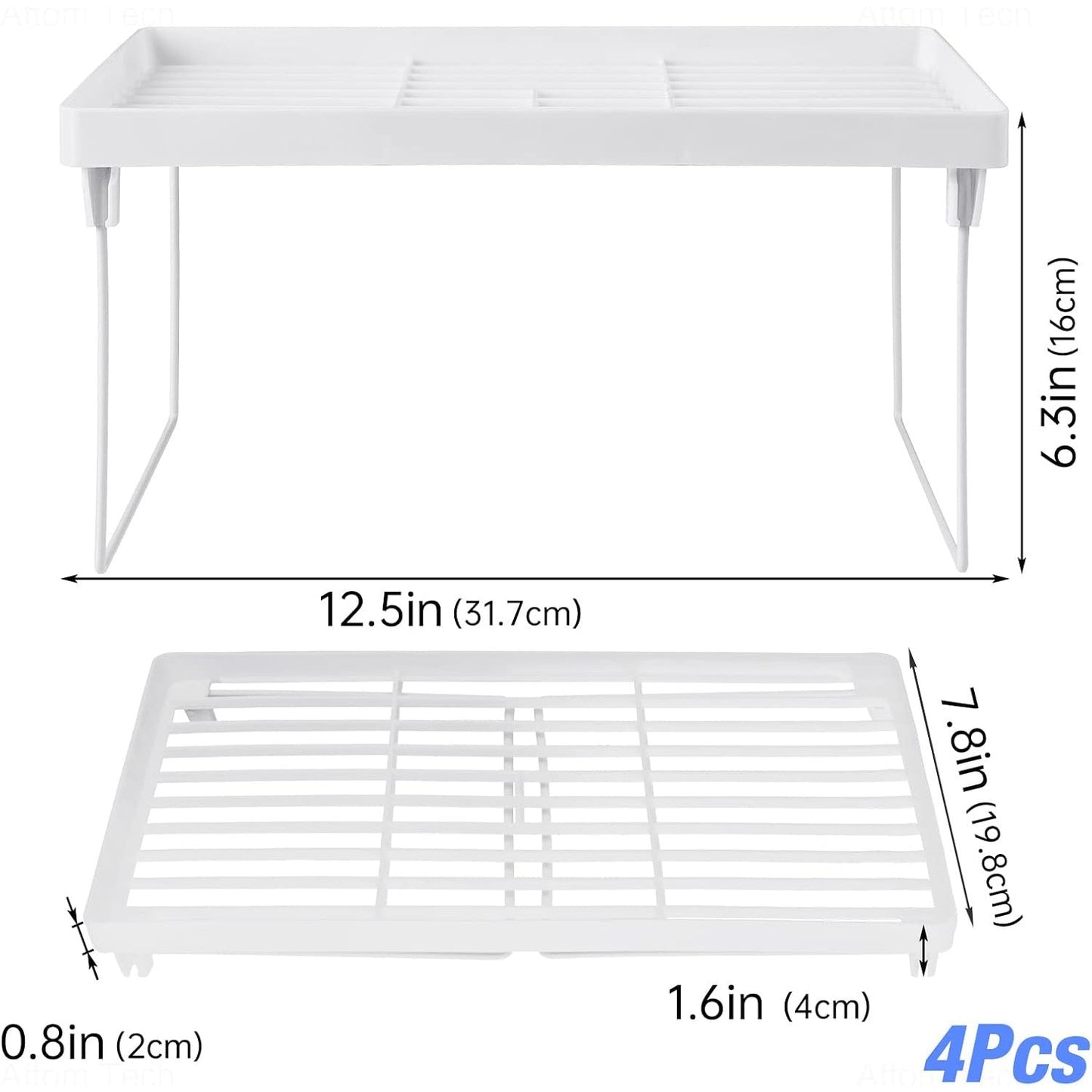 Get your hands on the Nihome 4-Pack Stackable Kitchen Storage Shelves now! These foldable open-storage organizers are made of durable high-quality PP and metal, ensuring a rust-proof design. Expandable for cupboard and counter use, these shelves require