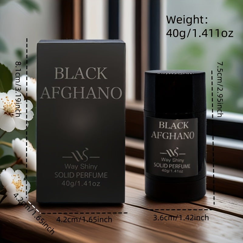 Black Afghano Men's Solid Perfume Stick with Natural Woodsy Fragrance, Long-Lasting Scent, 40g/1.4oz, Plant-Based Ingredients, Sleek Black Design, Ideal for Everyday Use