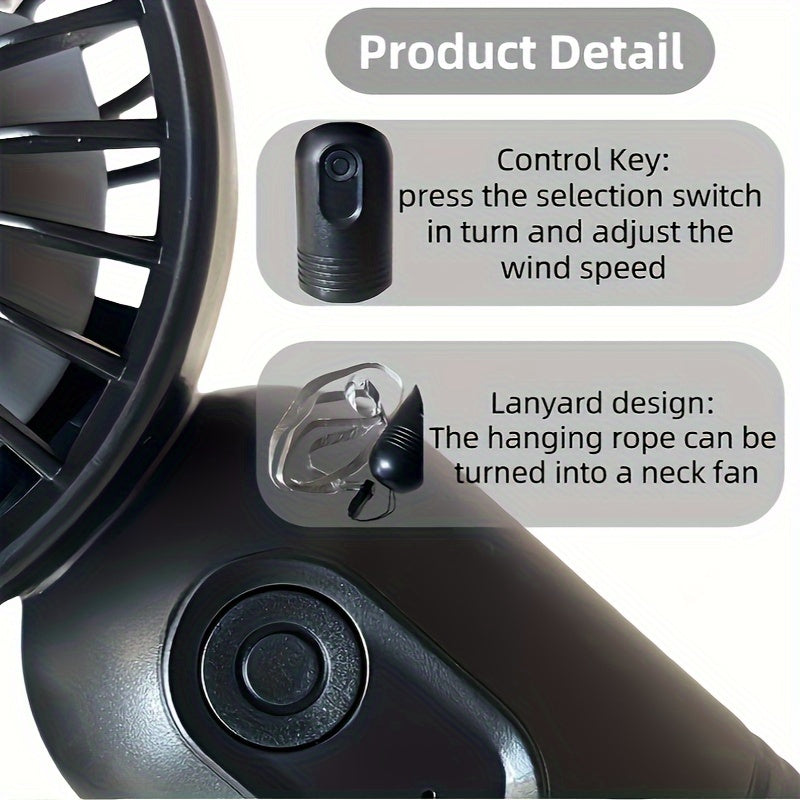 Two pieces of neck hanging fan with lanyard, this mini portable fan is USB rechargeable and offers three speeds of wind. It can be used as a makeup fan or handheld fan for women and is ideal for hot weather. This desktop fan is perfect for use in the