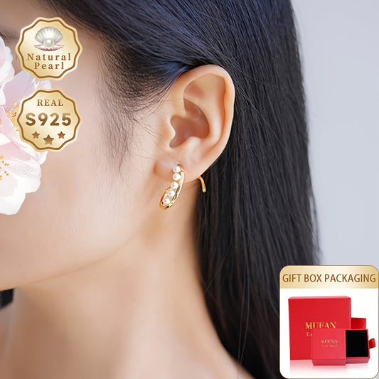 Elegant MUFAN Vintage Natural Saltwater Pearl Stud Earrings - June Birthstone, 925 Sterling Silver Ear Needle, No Plating, Gift-Ready Packaging, 3.5-4mm Round Akoya Pearls Perfect for Daily Wear and Gifting.