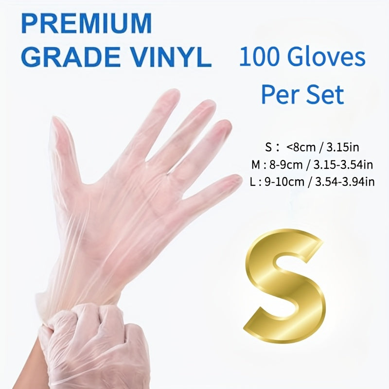 Clear TPE Disposable Gloves - Pack of 100 - Waterproof, Lead-Free, Powder and Latex-Free - Made with Soft PET Material for Various Uses including Kitchen, Bathroom, Pet Care, Household Tasks, Beauty, Hairdressing, and Hospitality