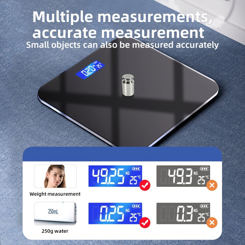 Wireless digital weight scale for accurate measurements, rechargeable via USB.