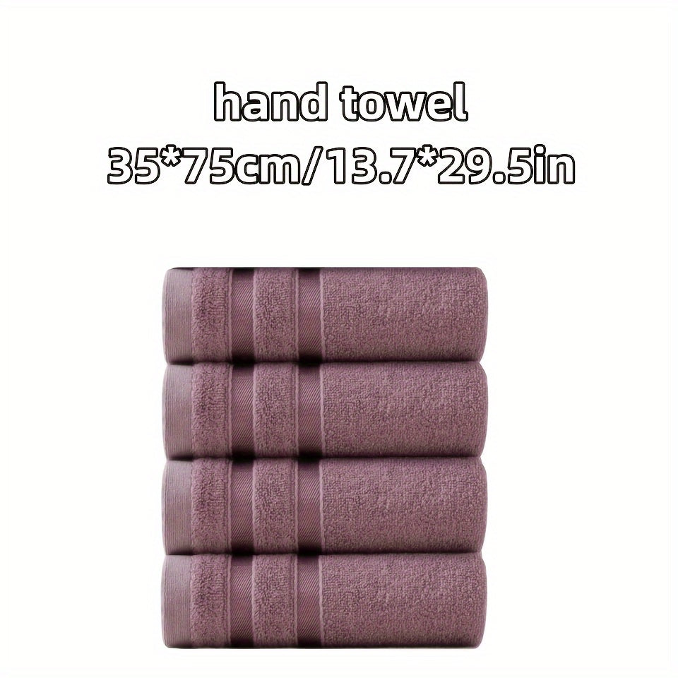 4-Pack of soft and absorbent bamboo hand towels for bathroom with a skin-friendly design featuring a contemporary striped pattern and space theme. Made with 70% bamboo fiber, 18% cotton, and 12% polyester, these towels have a weight of 420gsm and measure