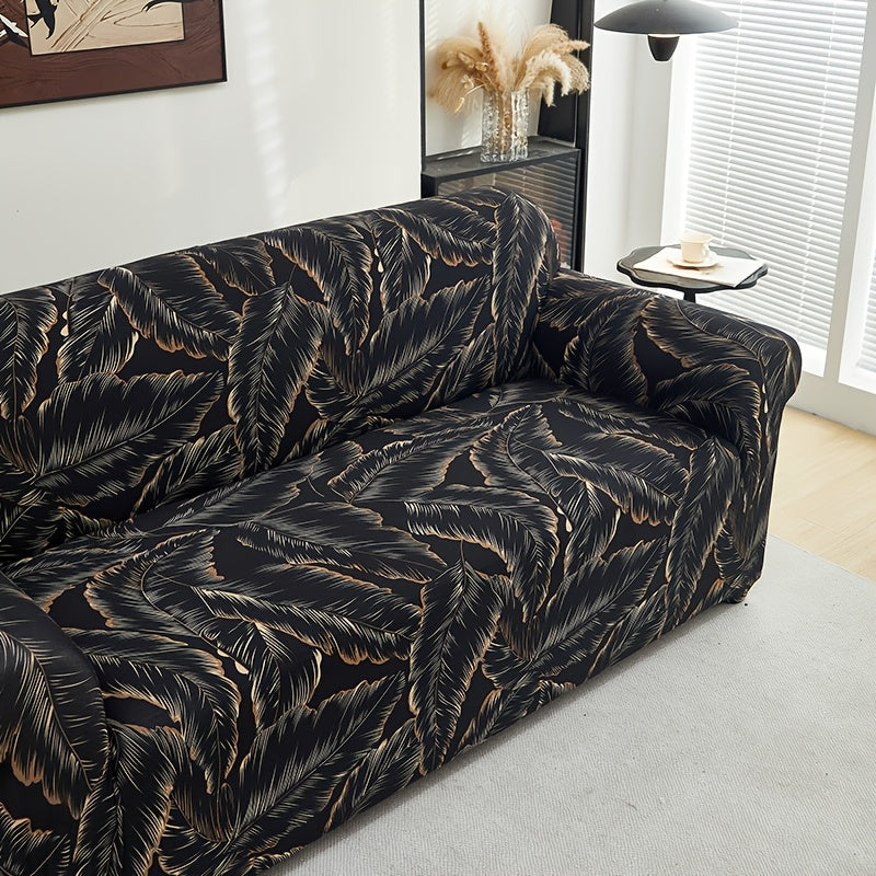 All-season sofa cover with stretchable fabric and anti-slip stick. Features modern print design, machine washable and fits single to four-seater sofas. Anti-dirt and dust-proof.