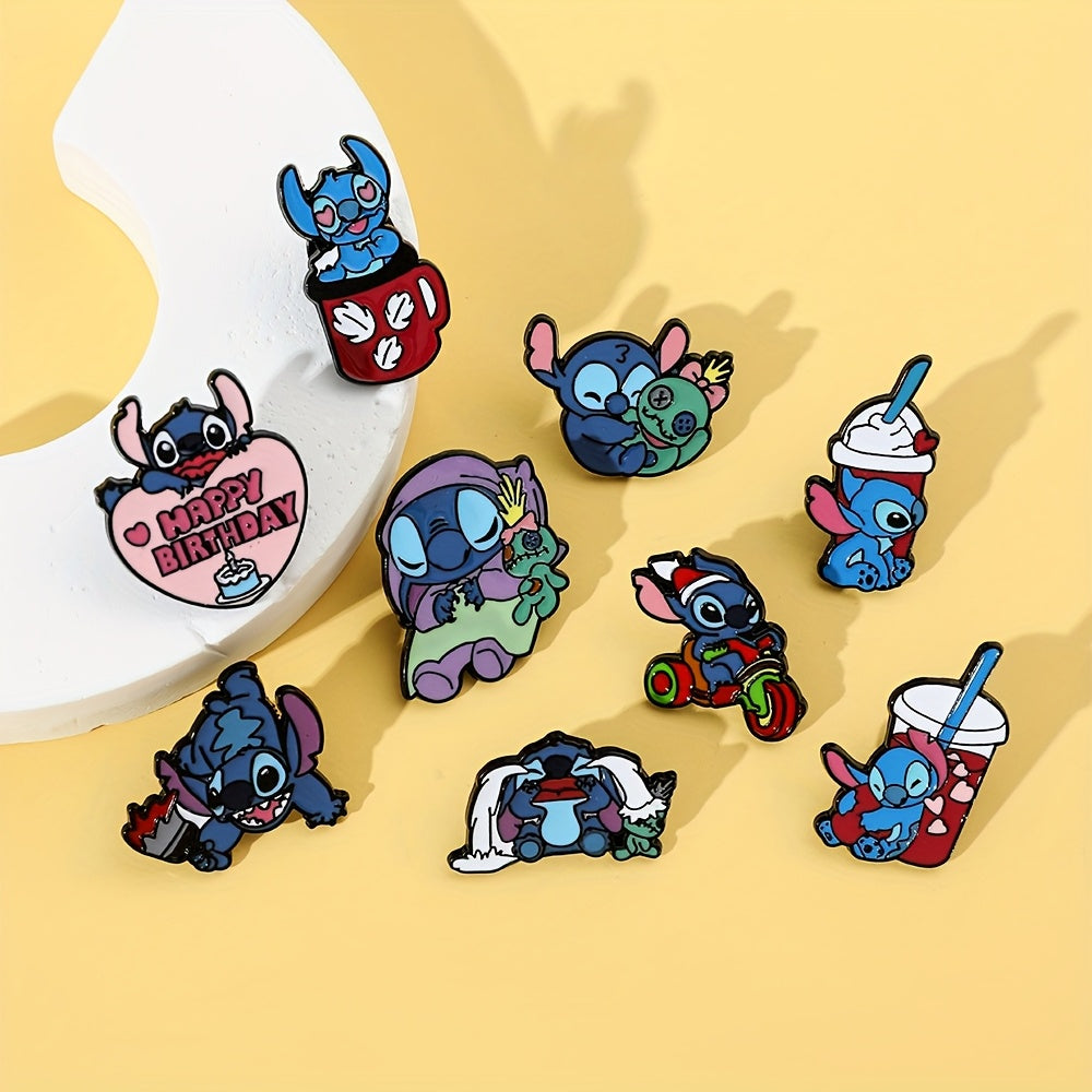 Set of 4/5/9 Disney Stitch Enamel Pins, Adorable Cartoon Zinc Alloy Brooches with Assorted Designs for Clothing and Backpacks, Perfect for Everyday or Special Occasions.