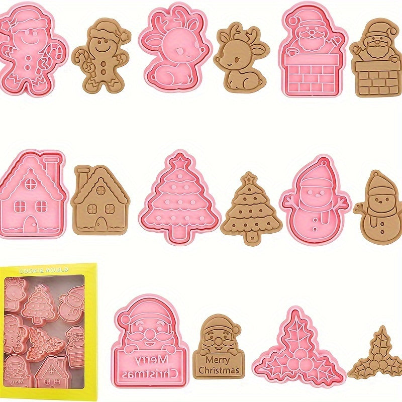 Get into the holiday spirit with these festive Christmas cookie cutters! With 8 adorable designs perfect for sugarcraft and baking, these durable plastic cutters are ideal for parties and gifts. Make holiday baking a breeze with this versatile set.