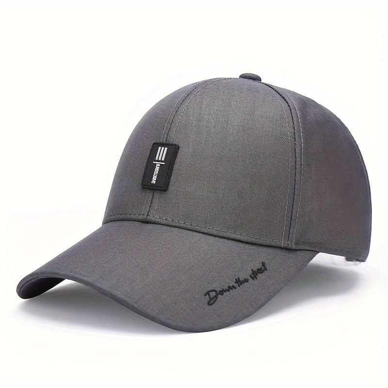 Casual baseball cap with embroidered lettering, made from lightweight, non-stretch fabric. Hand washable and suitable for all seasons.