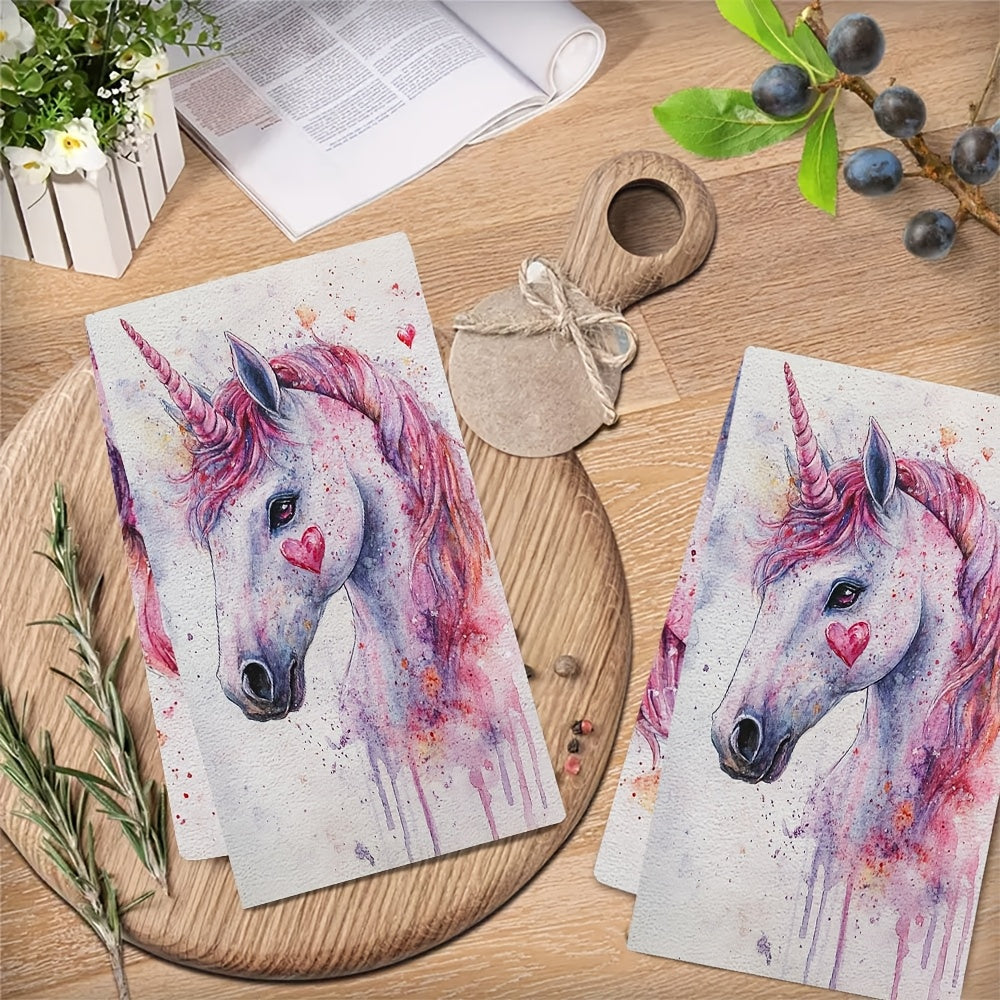 This package includes 2 extremely soft kitchen towels with a charming Valentine's Day unicorn love theme. These towels are exceptionally absorbent and are ideal for festive decorating. They can be easily washed in the machine and measure 40.64 x 60.96 cm.