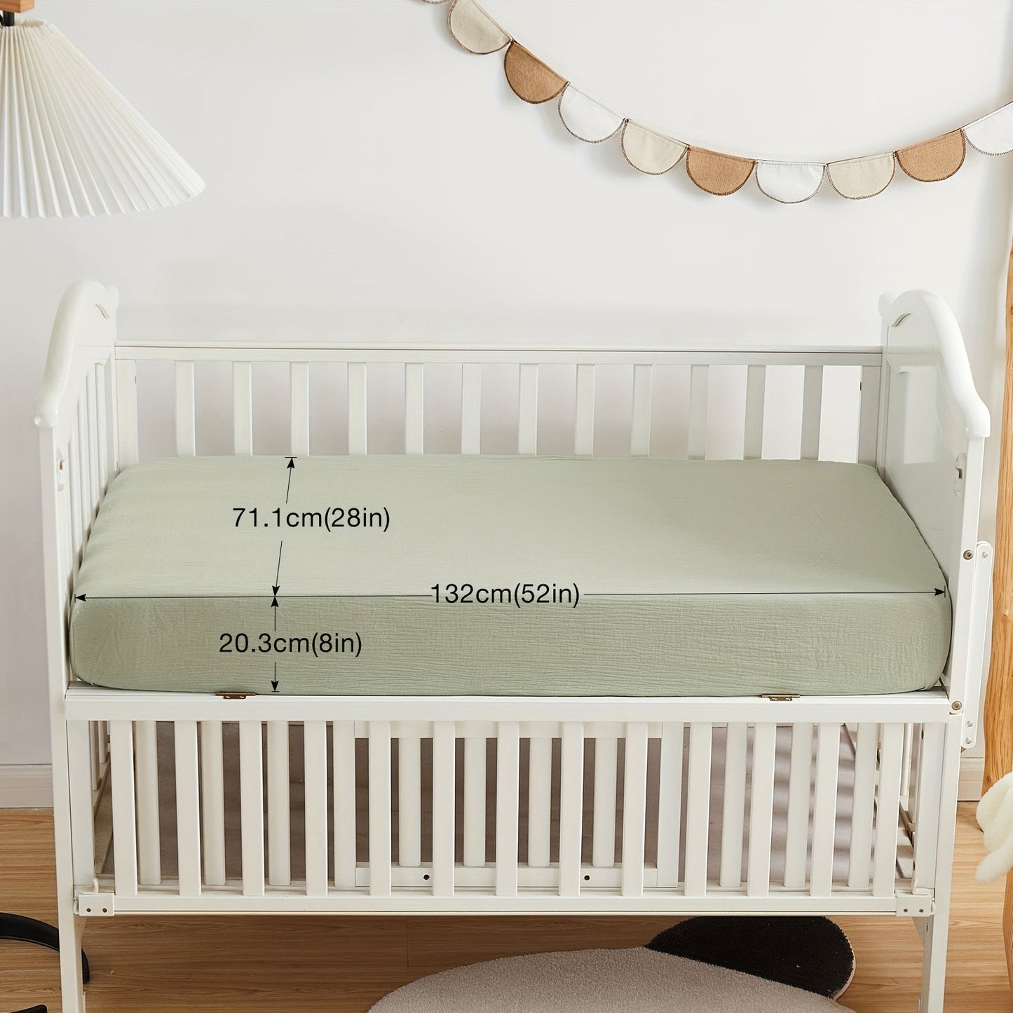 Soft Green Muslin Fitted Crib Sheet made of 100% Cotton for Boys and Girls, Fits Standard Crib and Toddler Mattresses, Measures 28"x52"x8