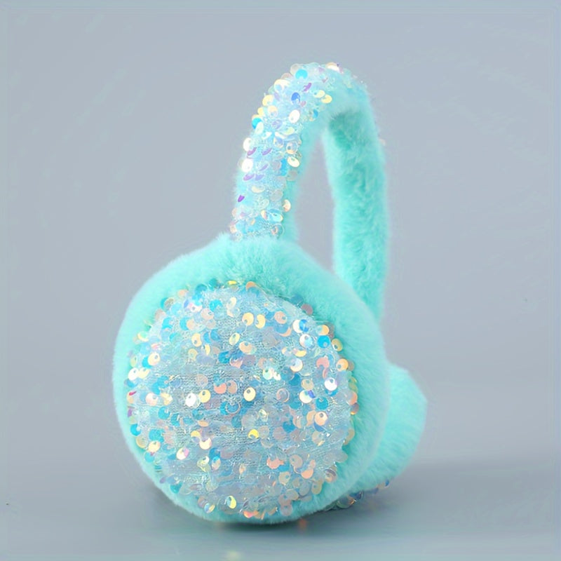 Cozy up for winter with these cute plush cartoon earmuffs adorned with sequins. Stay warm and fashionable with these plush ear covers.