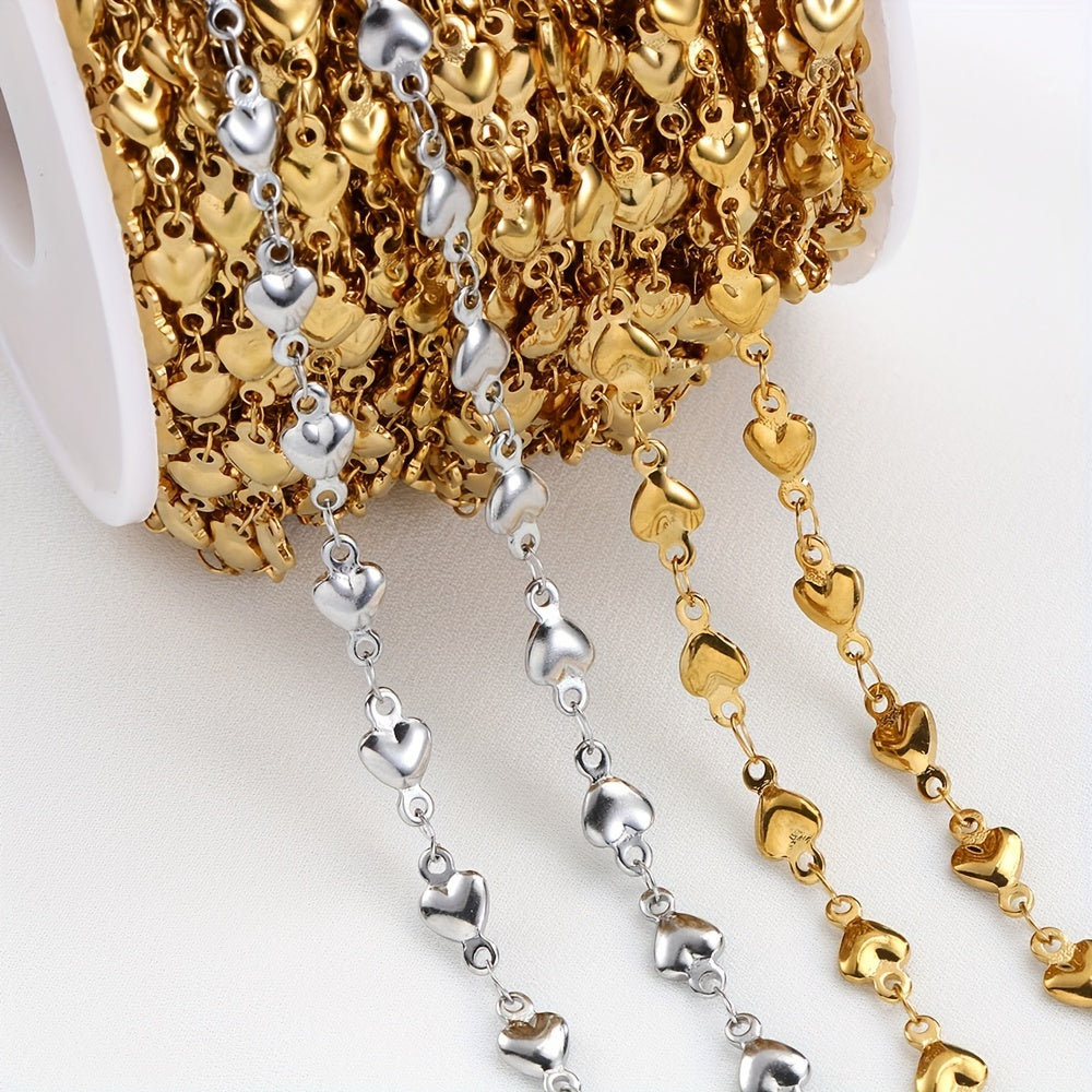 Heart Beads Stainless Steel Chain, 1 meter long (39.37 inches), ideal for jewelry making