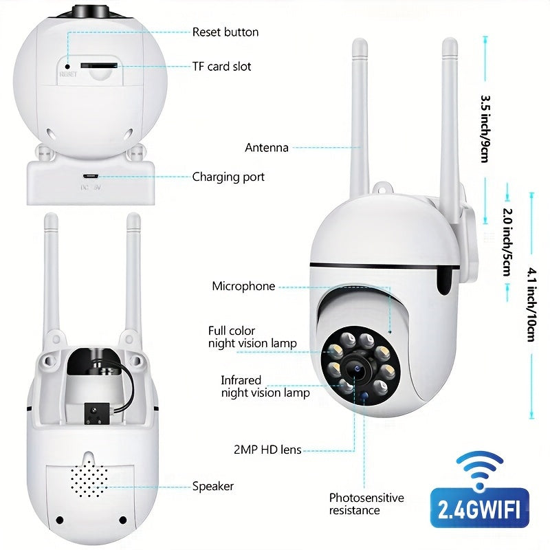 Wireless SmartGuard 1080P HD Security Camera with Wi-Fi, Motion Detection, Two-Way Audio, Night Vision, USB Power, and Smartphone Compatibility for Indoor Surveillance