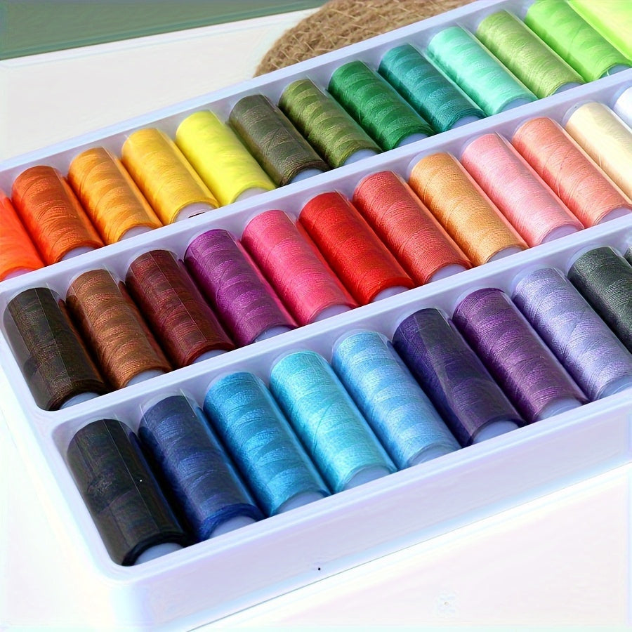 39-color sewing thread set, 182.88 meters each, high-strength polyester, colorfast for DIY sewing and crafts, essential hand sewing supplies in mixed colors.