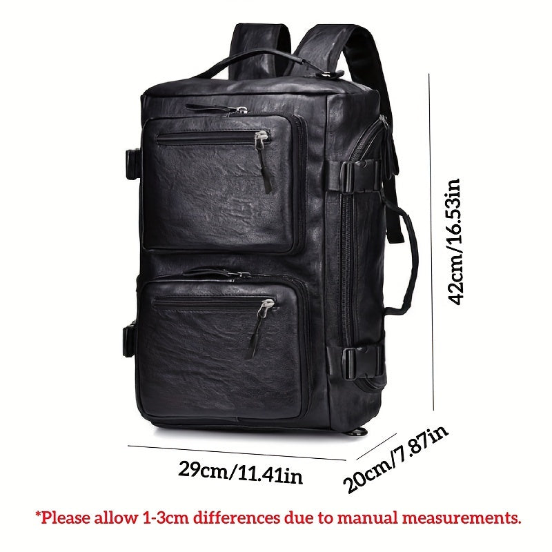 Spacious black backpack with tablet compartment, adjustable straps, and multiple pockets for men and women on the go - ideal for commuting, gym, business, or travel.