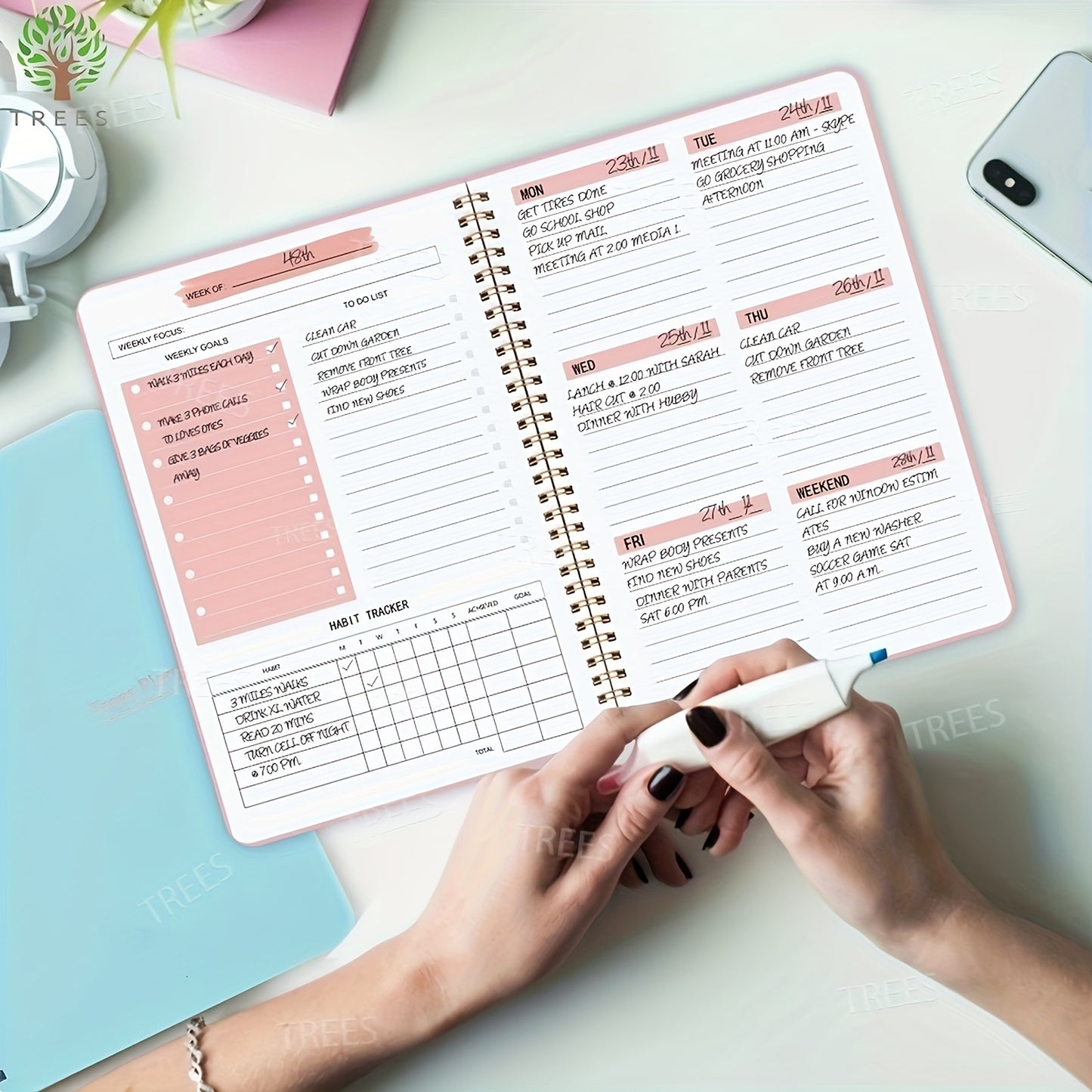 1pc undated A5 spiral planner with 52 sheets, PVC cover, ideal for goal setting and planning.