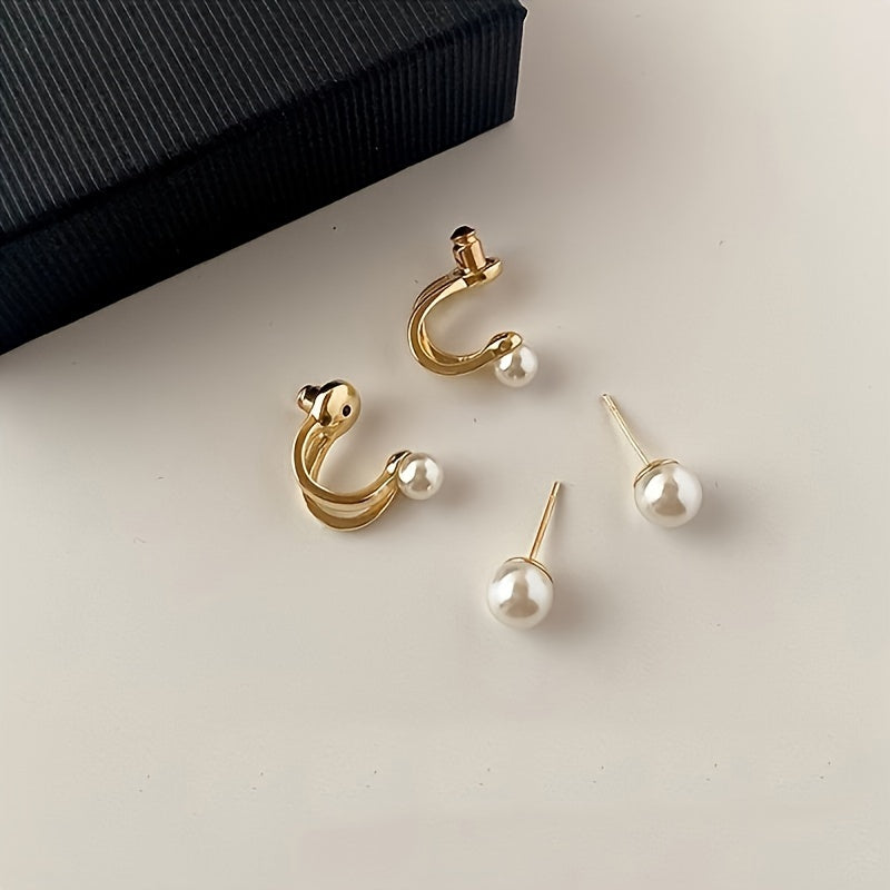 Elegant retro style imitation pearl earrings for daily and party wear, made with 925 pure silver in a multifunctional French design.