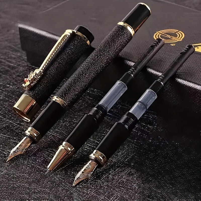 Set of 3 Metal Fountain Pens with Iridium Nibs (0.38mm/0.5mm/1.0mm) - Great for Writing & Drawing, Perfect Gift for Holidays