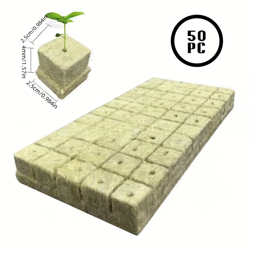 Hydroponic grow kits available in 50, 100, or 200 pieces, featuring ventilated soilless plant sprouting system. Non-fertilized, breathable, moisturized plant starter blocks measuring