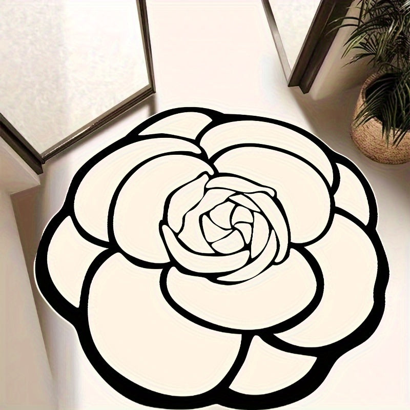 This home carpet features a soft and comfortable velvet material with an outline rose flower pattern. Perfect for doorways, entrances, outdoor areas, bedrooms, living rooms, and sofas. It is non-fading, washable, non-shedding, and anti-slip for added