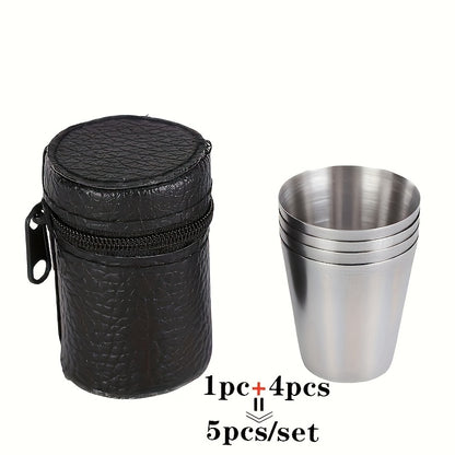 5-piece set of 30ml stainless steel cups for outdoor travel and parties, with whiskey cups, ideal for picnics and events.