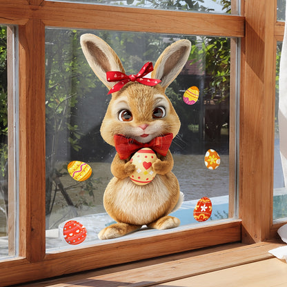 Easter themed window sticker featuring a rabbit, egg, silk, and double-sided adhesive (20*30cm) - perfect for living room decoration (model number D16012-YJ)