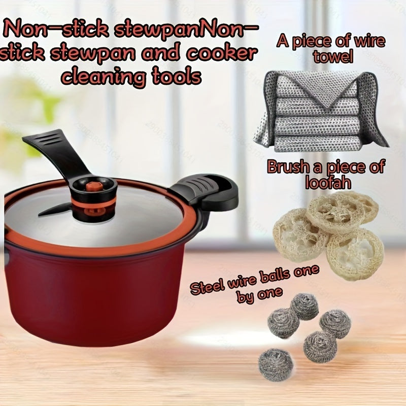 Korean Style Stew Pot, Non-Stick with 3-in-1 Cooking Pan, Durable Cookware for Home Kitchen, Easy to Clean, Includes Lid and Accessories