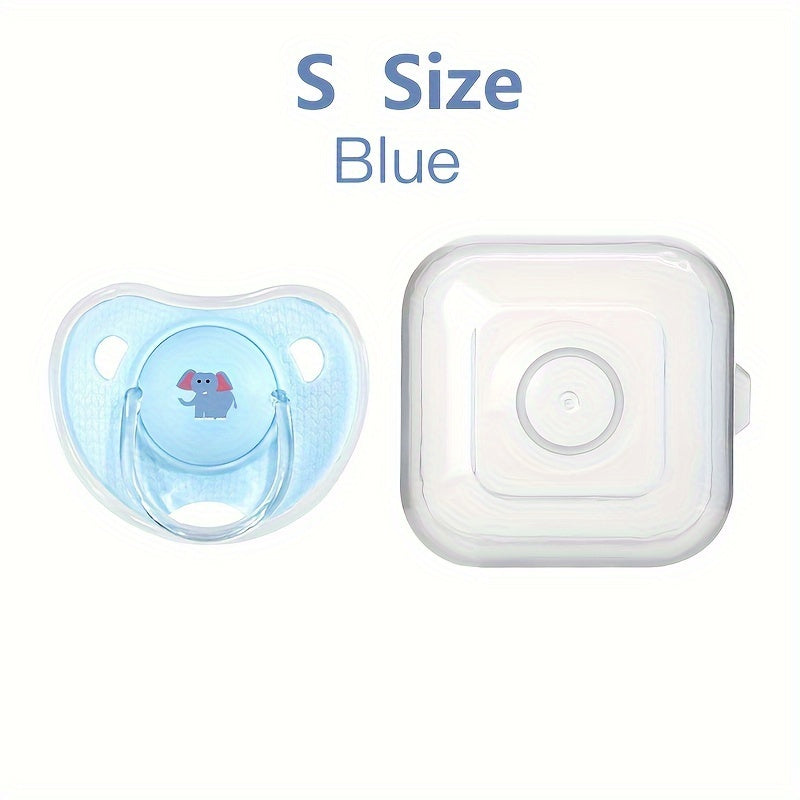 Silicone pacifier for newborn babies designed in a cartoon pattern of a thumb shape, suitable for soothing toddlers, with a PP storage box included.