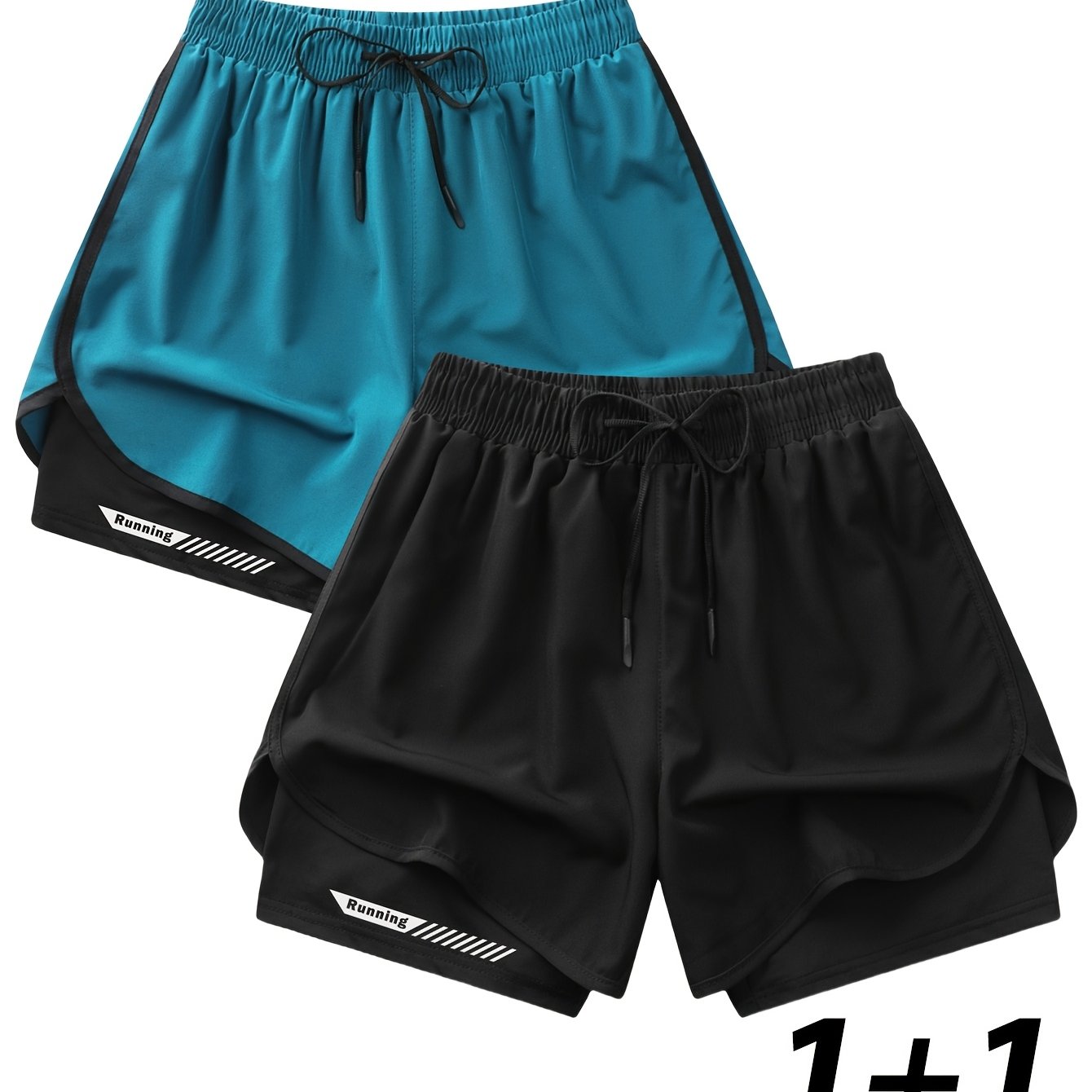 Men's casual shorts, 2-pack, fashionable, breathable, lightweight, polyester/elastane blend, slight stretch, woven, 120g/㎡ & 170g/㎡, regular fit.