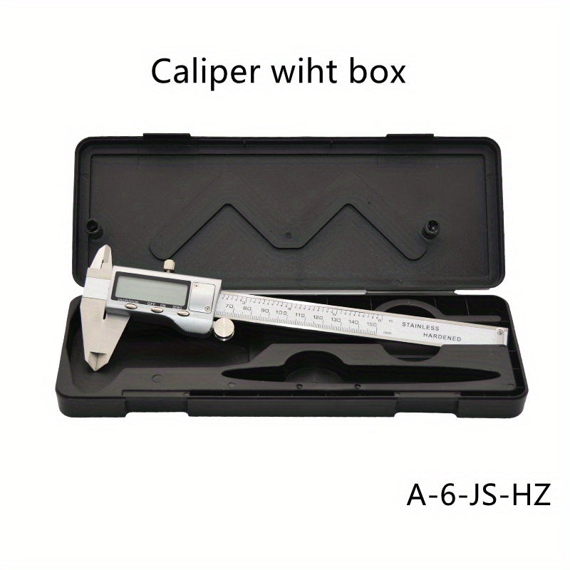 A 150mm stainless steel digital caliper with LCD display, also known as a 6-inch electronic vernier caliper, is a golden measuring tool with a digital caliper and thousandth scale ruler